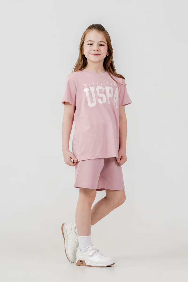 يو اس بولو اسن U.S. Polo Assn. Girls Soft Pink Shorts Set